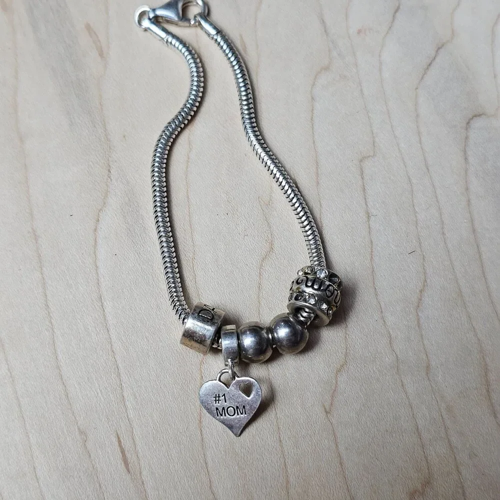 925 Sterling Silver Charm Bracelet Mom Theme Italy Chain Thai Charms IBB Gift